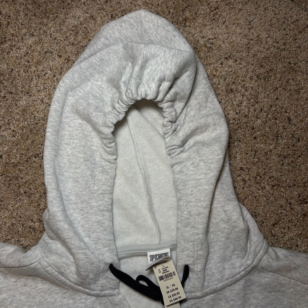Victoria Secret NWT Pink hooded Quarter Zip SIZE XL heathered silver w/logo - Picture 11 of 12